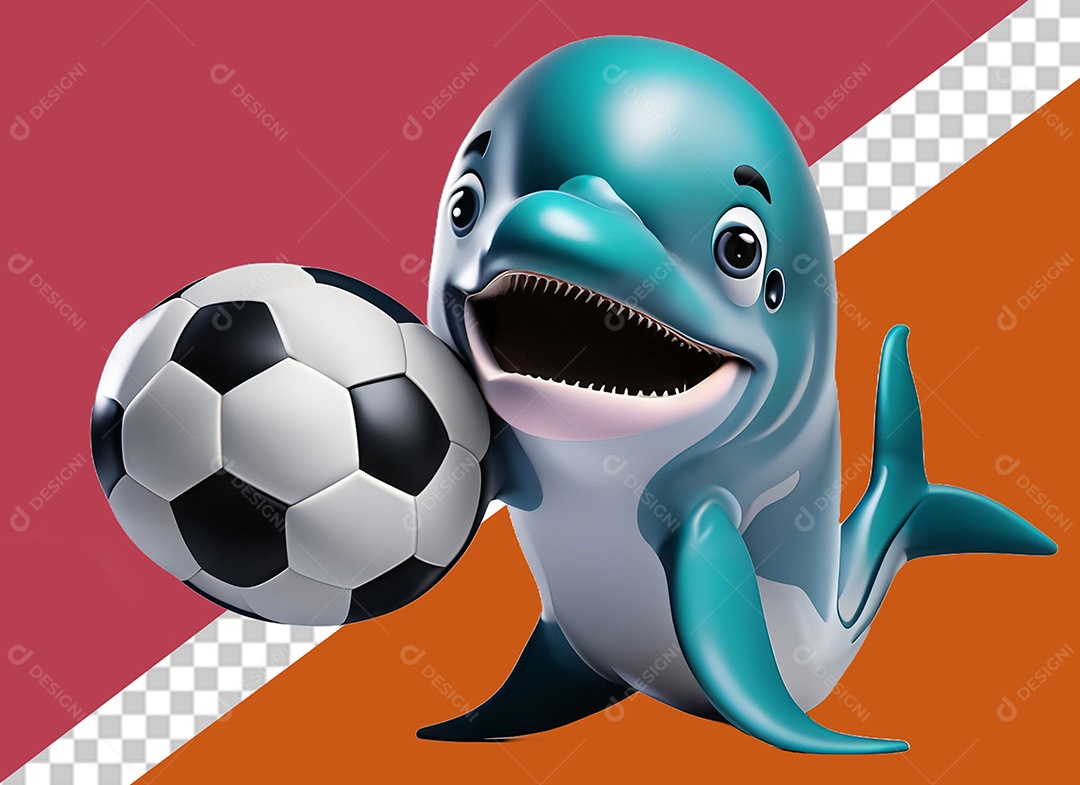Golfinho Segurando Bola Personagem 3D Para Composição PSD