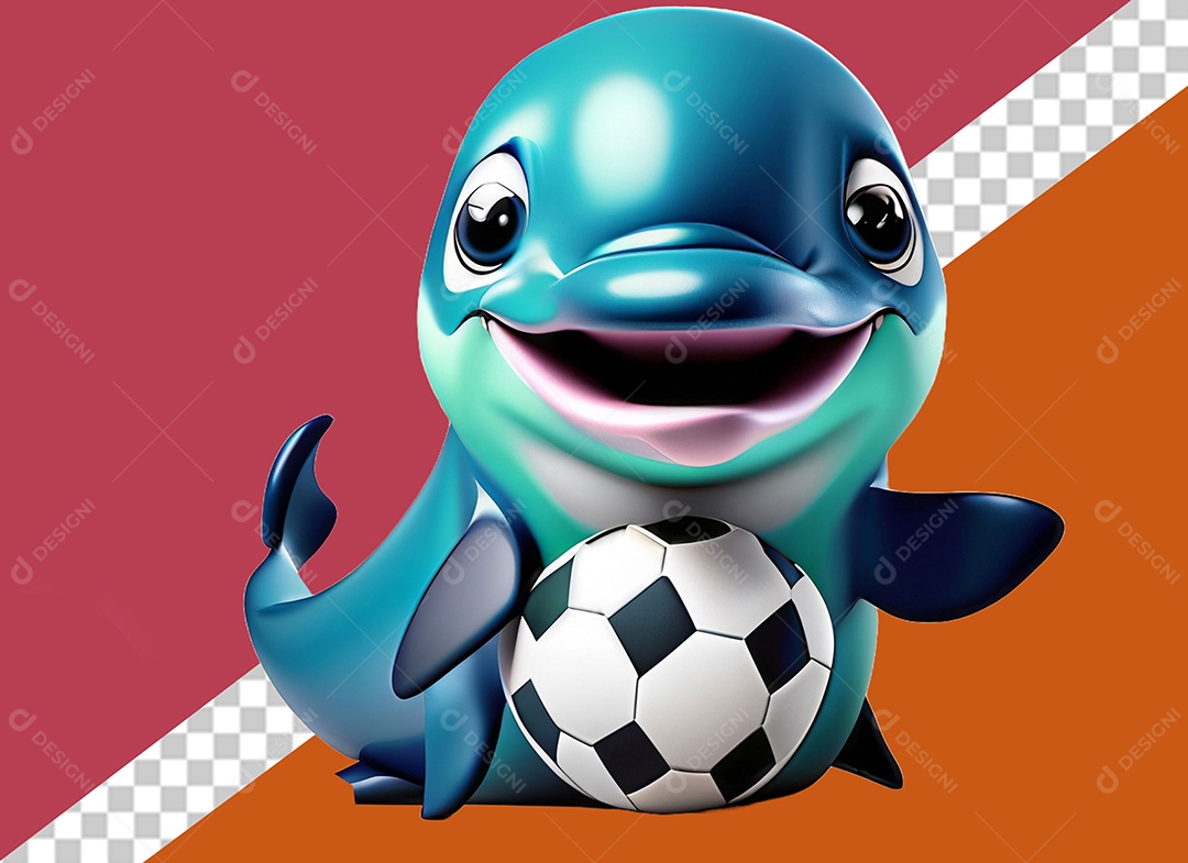 Golfinho Segurando Bola Personagem 3D Para Composição PSD