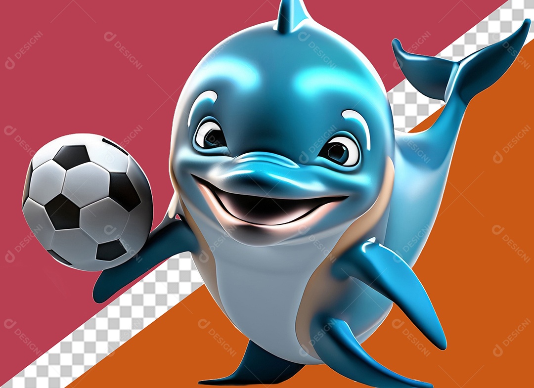 Golfinho Segurando Bola Personagem 3D Para Composição PSD
