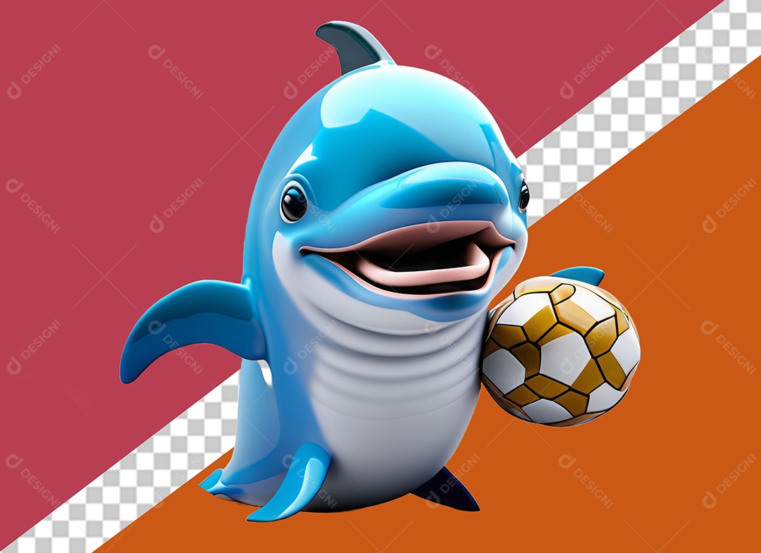 Golfinho Segurando Bola Personagem 3D Para Composição PSD