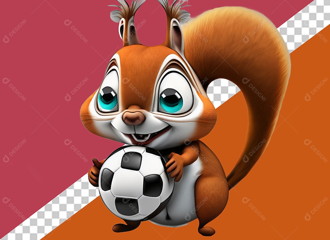 Esquilo Segurando Uma Bola Personagem 3D para Composição PSD