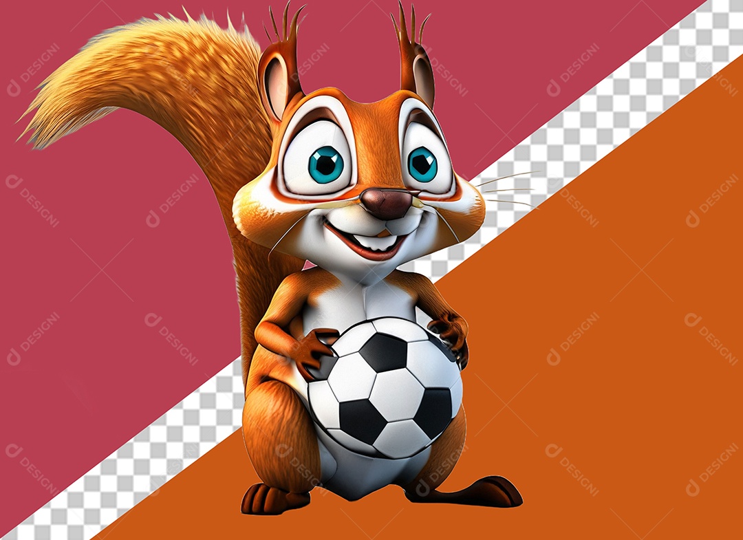 Esquilo Segurando Uma Bola Personagem 3D para Composição PSD