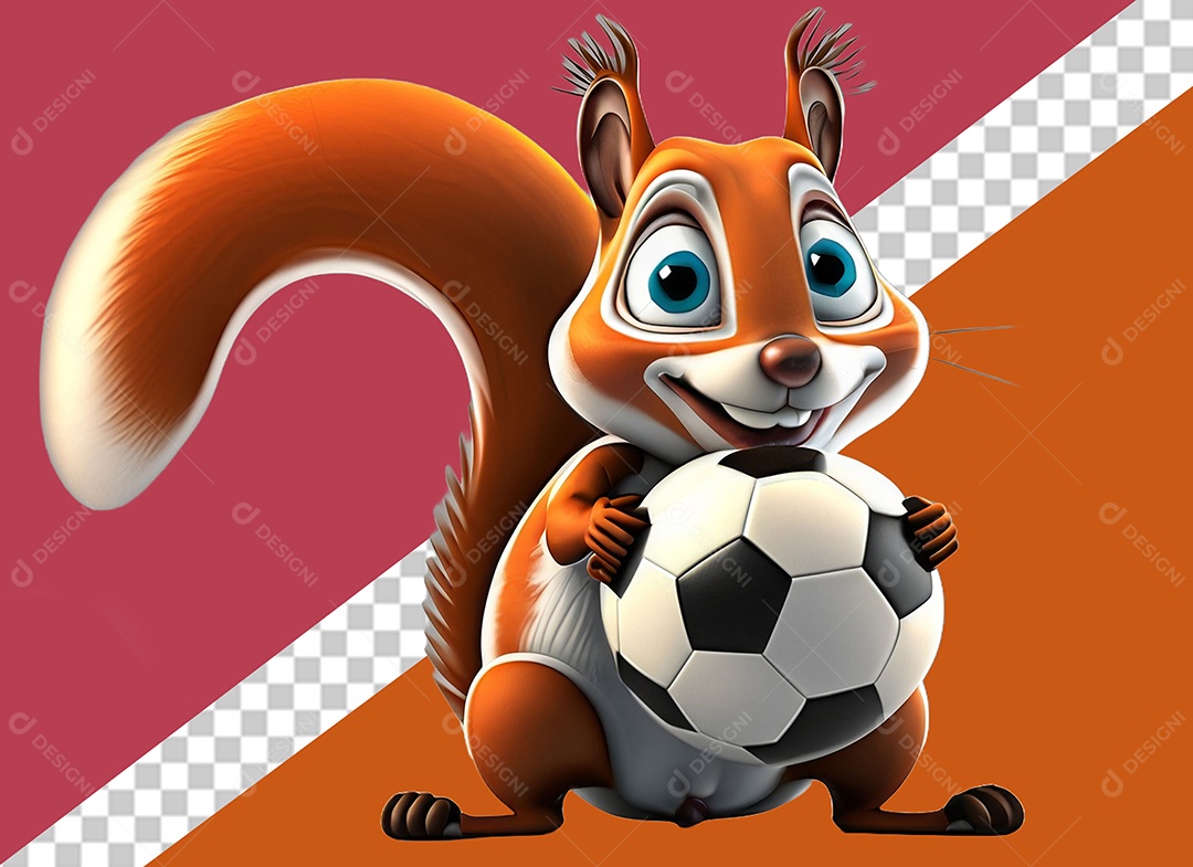 Esquilo Segurando Uma Bola Personagem 3D para Composição PSD