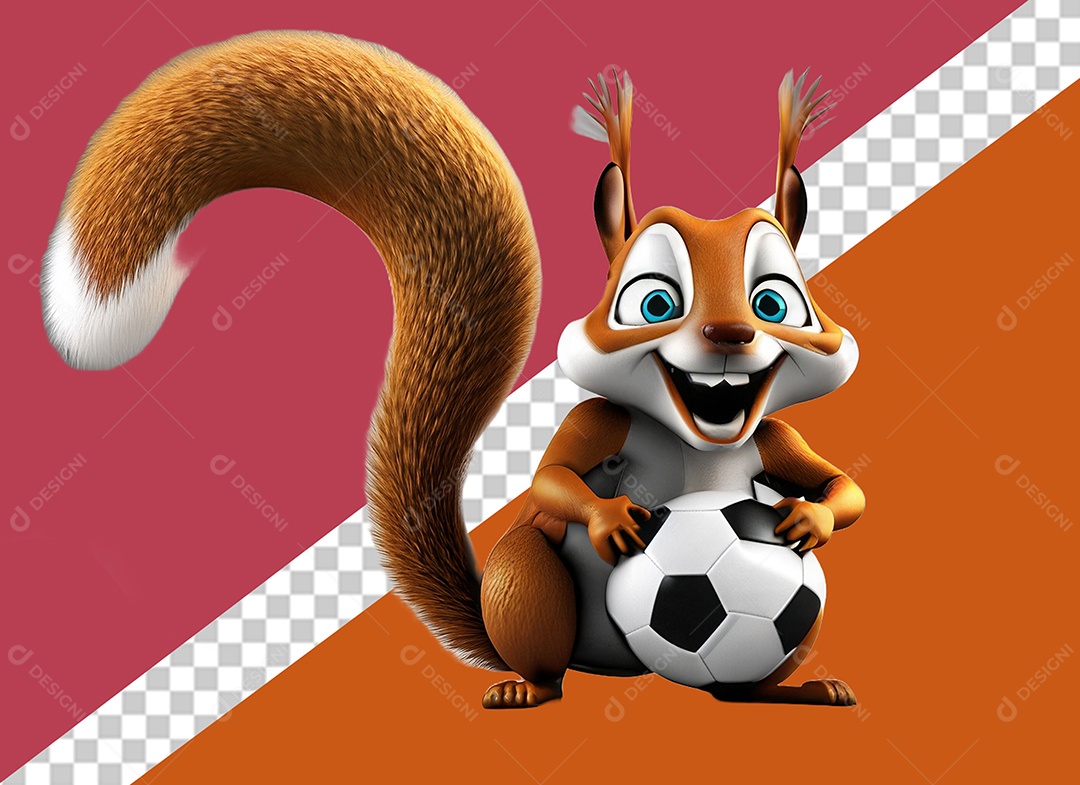 Esquilo Segurando Caixa de Presente Personagem 3D para Composição PSD