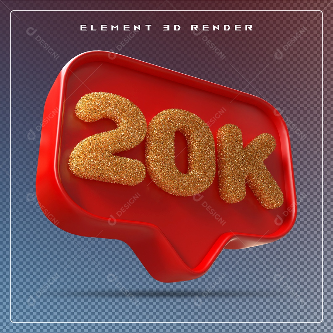 Ícone 3D Vermelho com 20K de Seguidores Elemento para Composição PSD