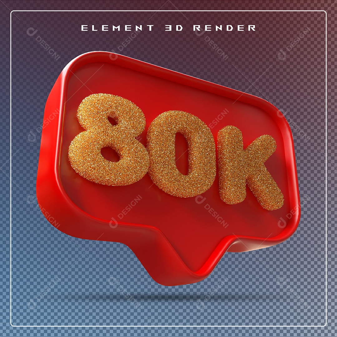 Ícone 3D Vermelho com 80K de Seguidores Elemento para Composição PSD