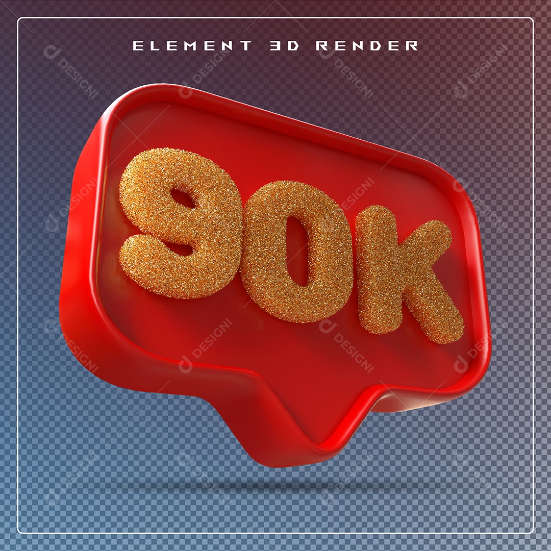 Ícone 3D Vermelho com 90K de Seguidores Elemento para Composição PSD