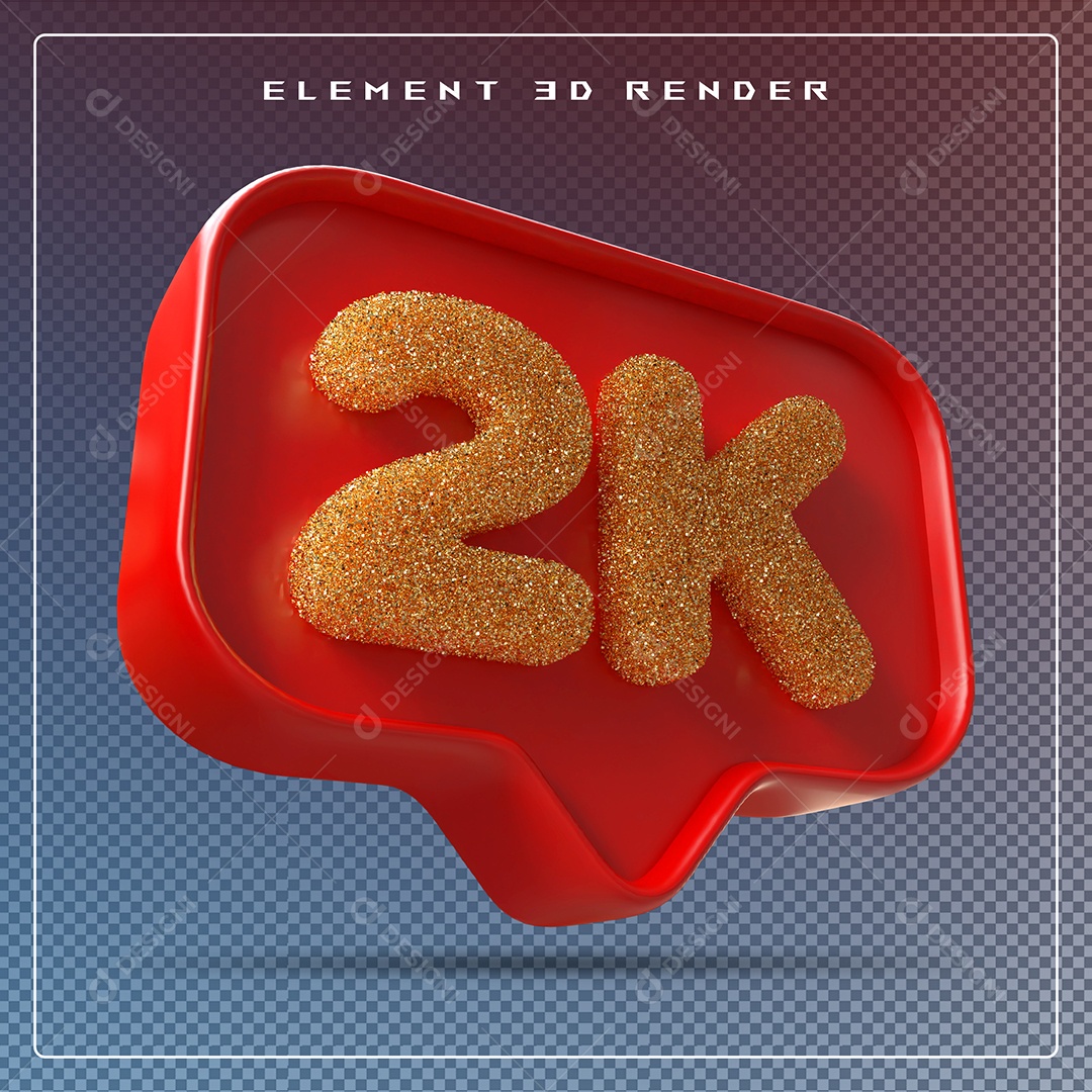 Ícone 3D Vermelho com 2K de Seguidores Elemento para Composição PSD