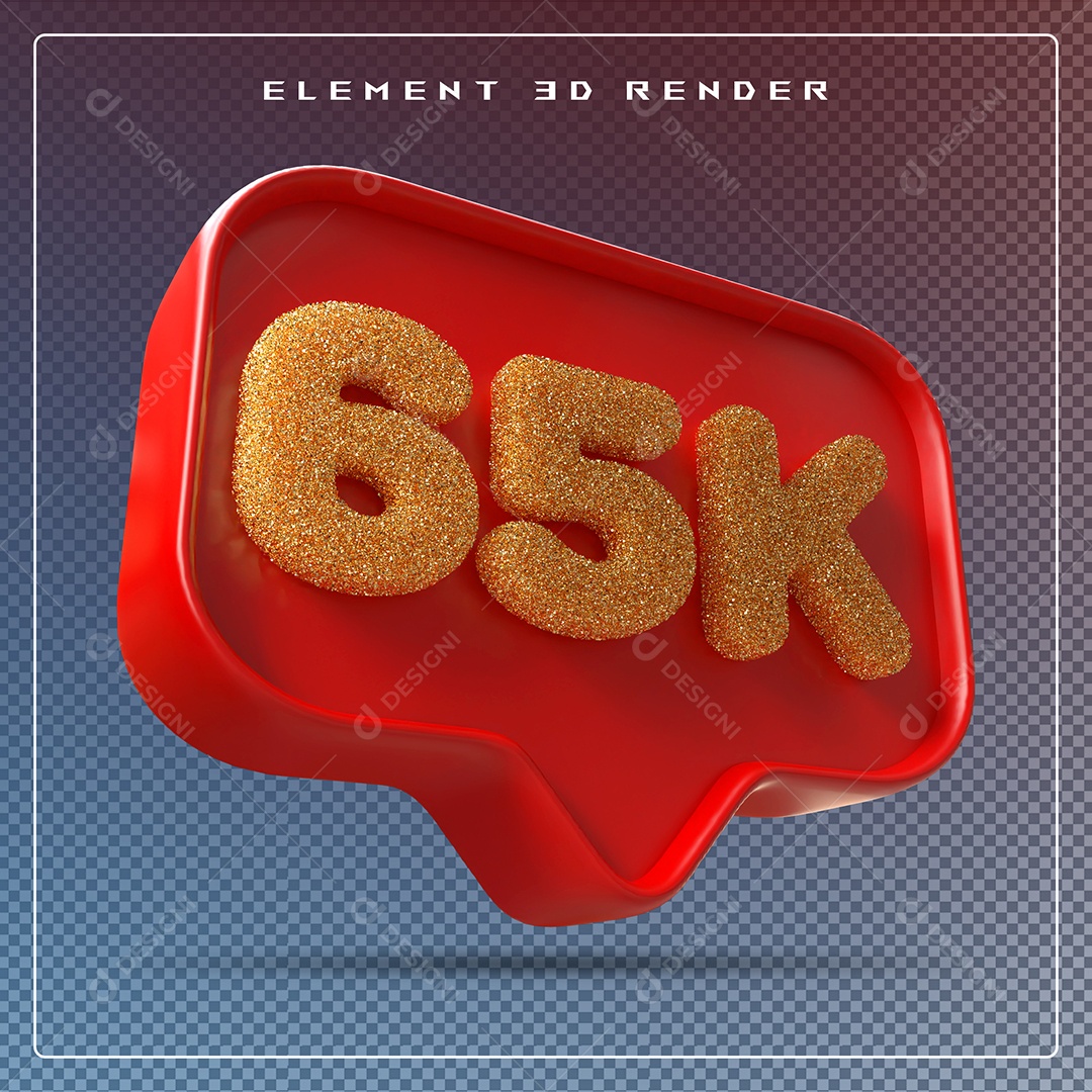 Ícone 3D Vermelho com 65K de Seguidores Elemento para Composição PSD