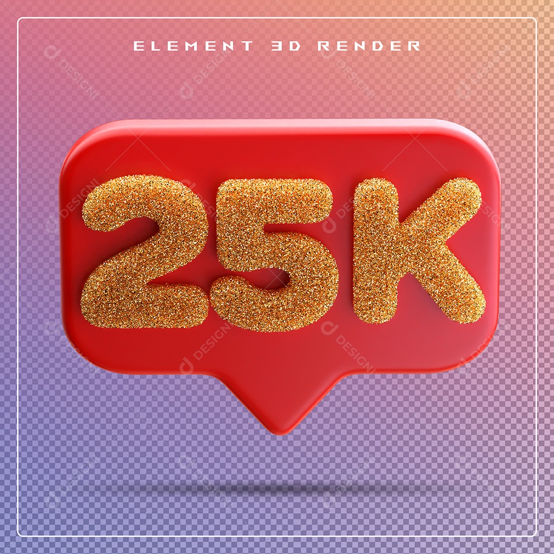Ícone 3D Vermelho com 25K de Seguidores Elemento para Composição PSD