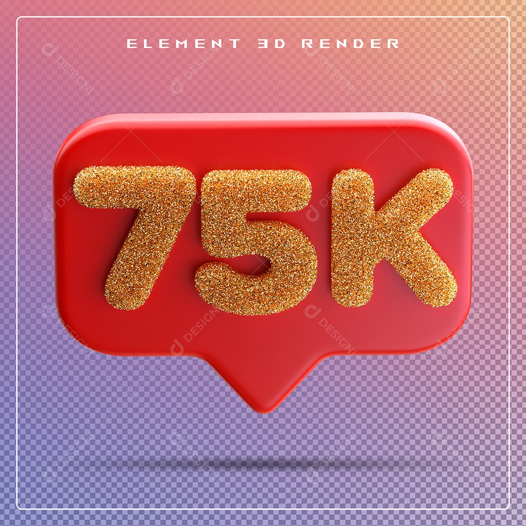 Ícone 3D Vermelho com 75K de Seguidores Elemento para Composição PSD