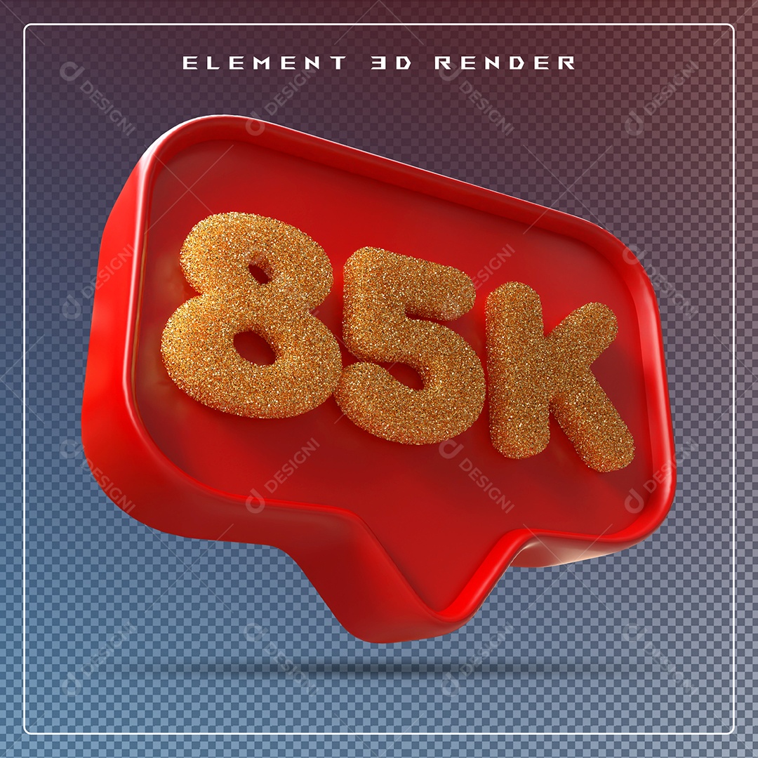 Ícone 3D Vermelho com 85K de Seguidores Elemento para Composição PSD