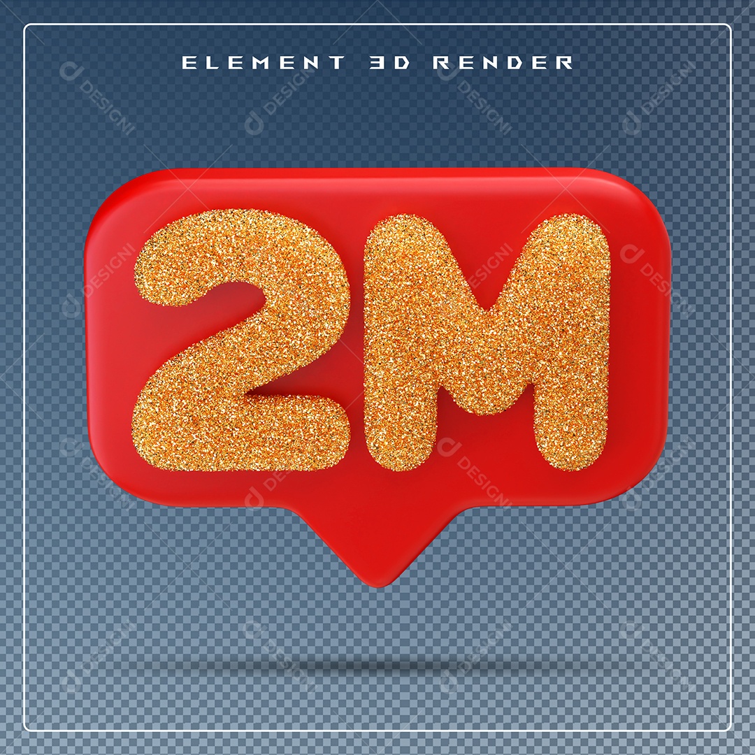 Ícone 3D Vermelho com 2M de Seguidores Elemento para Composição PSD