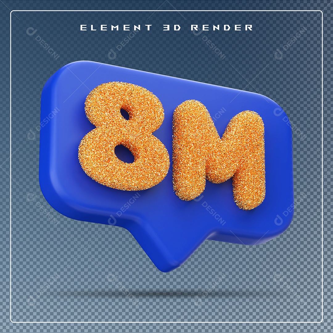 Ícone 3D Azul com 8M de Seguidores Elemento para Composição PSD