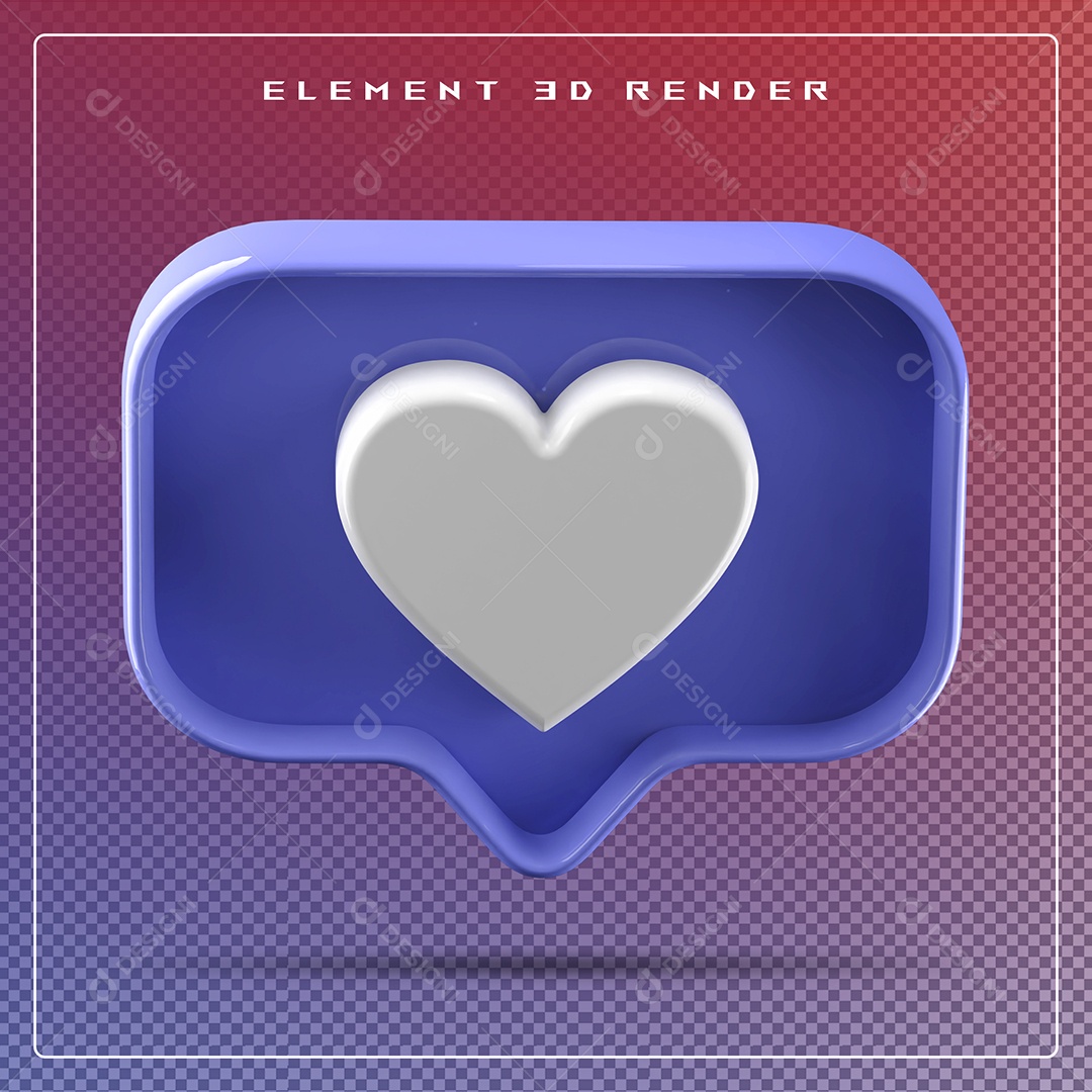 Ícone 3D Balão de Fala com Um Coração Elemento para Composição PSD