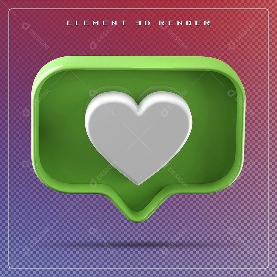 Ícone 3D Balão de Fala com Um Coração Elemento para Composição PSD