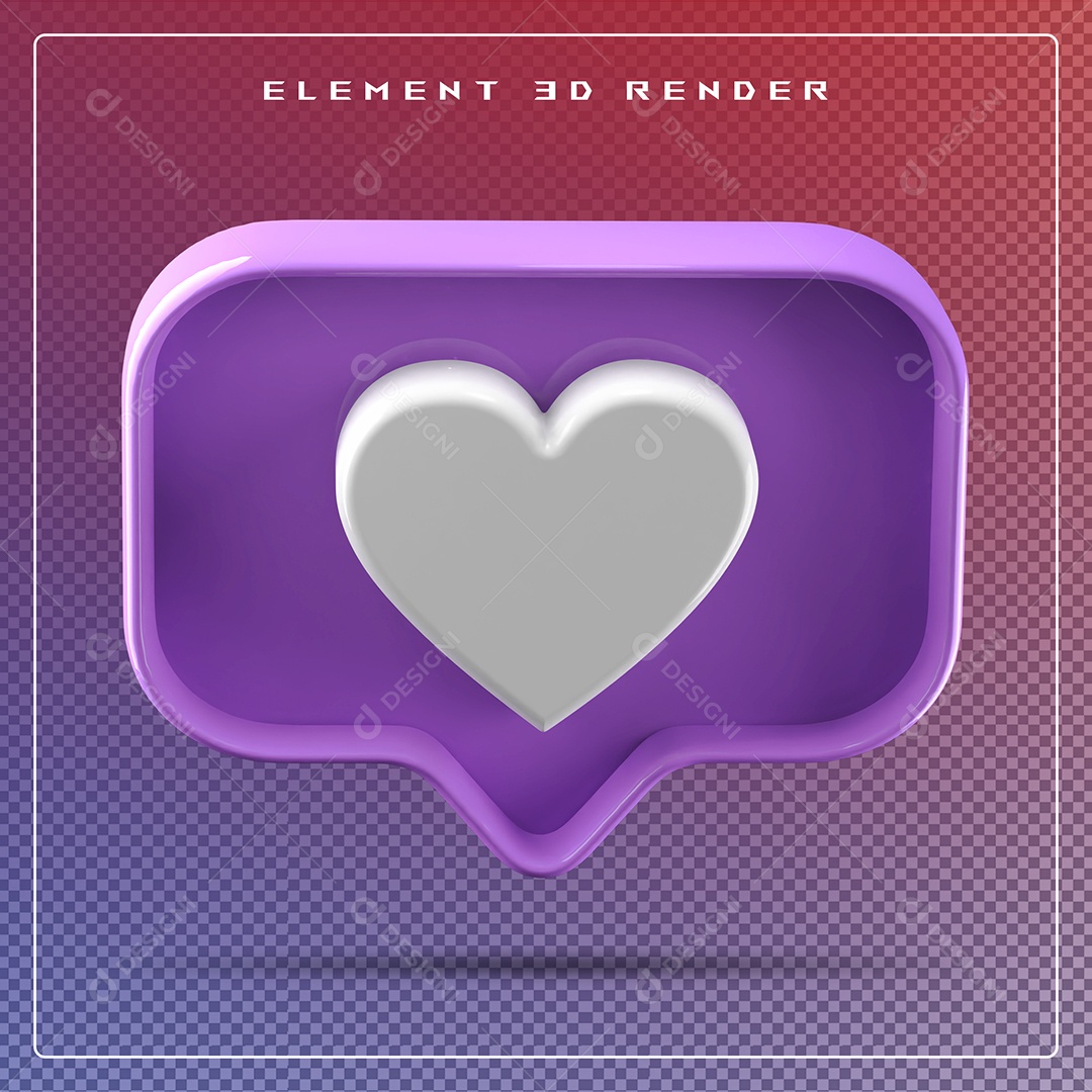 Ícone 3D Balão de Fala com Um Coração Elemento para Composição PSD