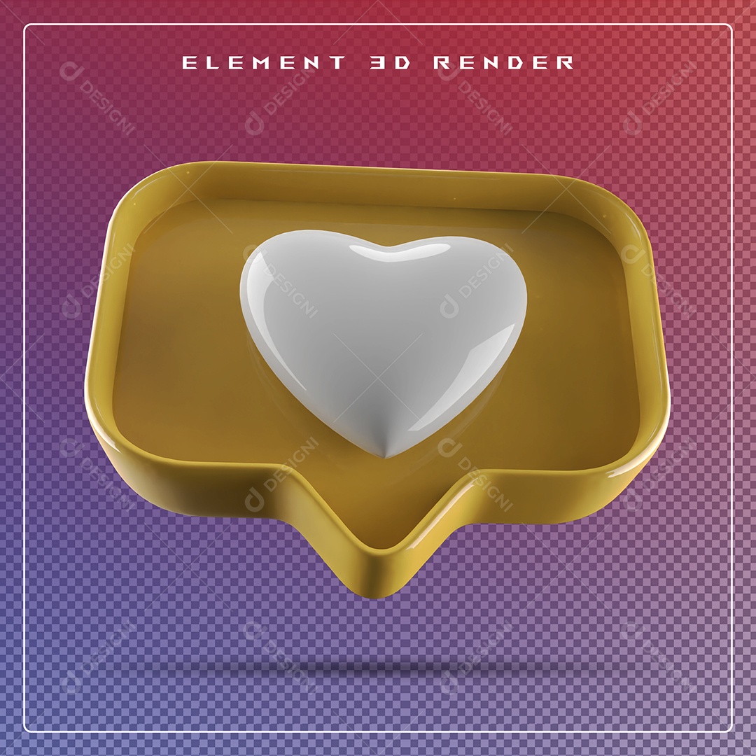 Ícone 3D Balão de Fala com Um Coração Elemento para Composição PSD