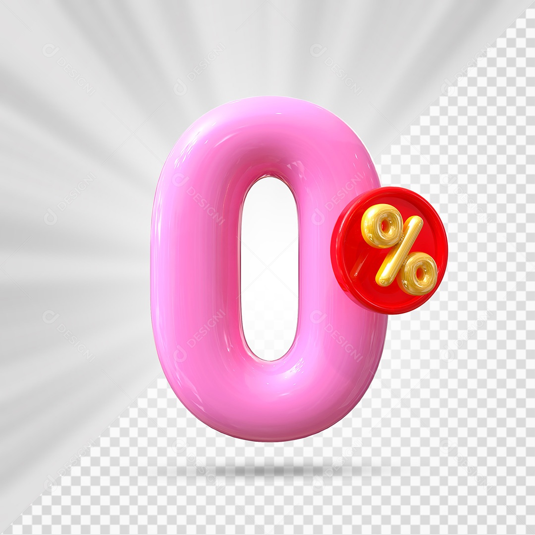 Elemento 3D Número 0% Rosa Para Composição PSD
