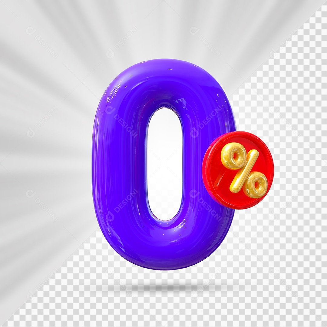 Elemento 3D Número 0% Roxo Para Composição PSD