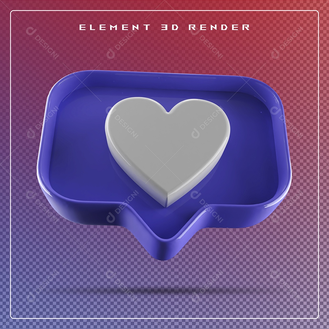 Ícone 3D Balão de Fala com Um Coração Elemento para Composição PSD