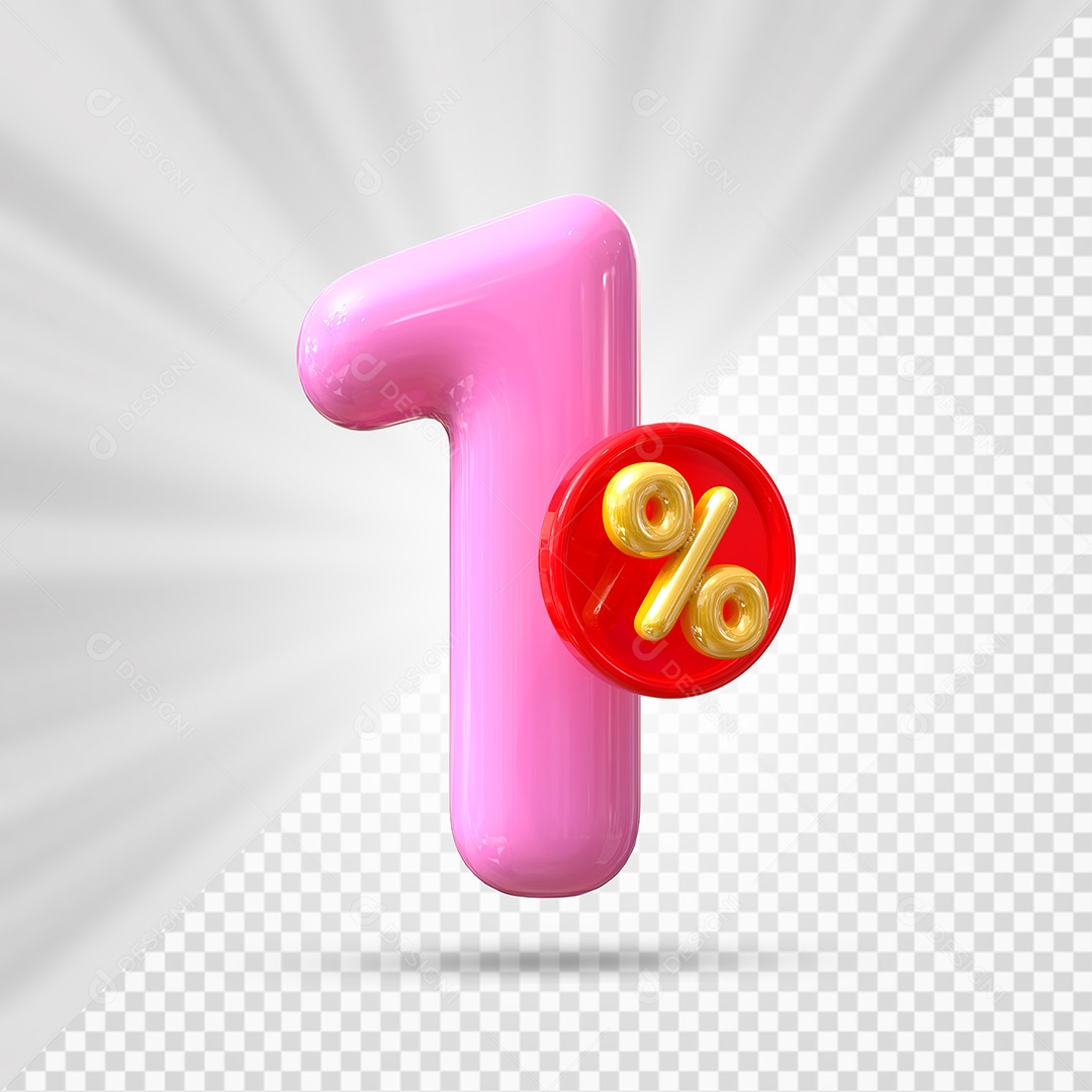 Elemento 3D Número 1% Rosa Para Composição PSD