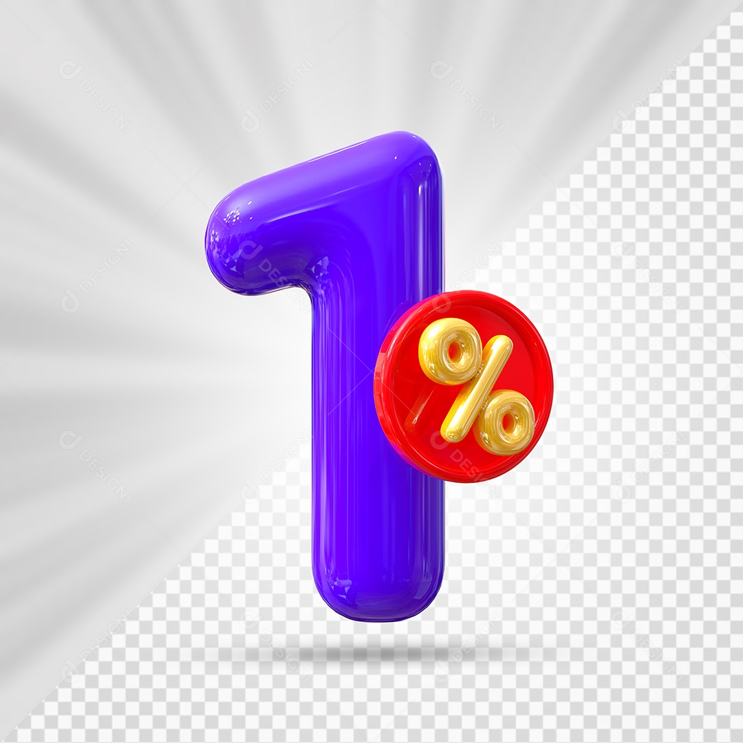 Elemento 3D Número 1% Roxo Para Composição PSD