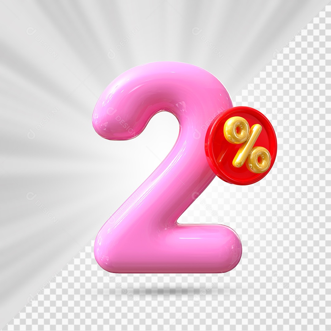 Elemento 3D Número 2% Rosa Para Composição PSD