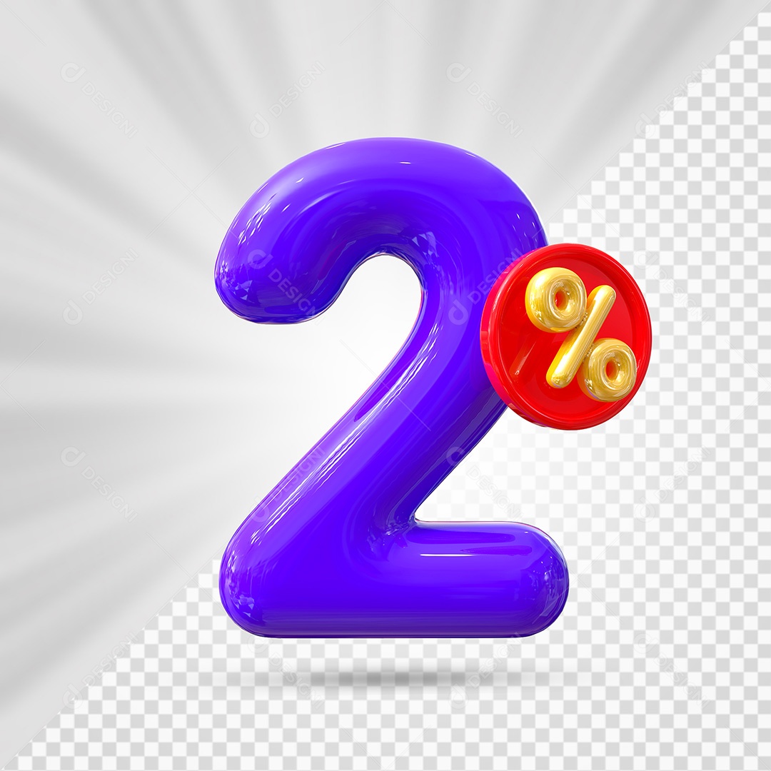 Elemento 3D Número 2% Roxo Para Composição PSD