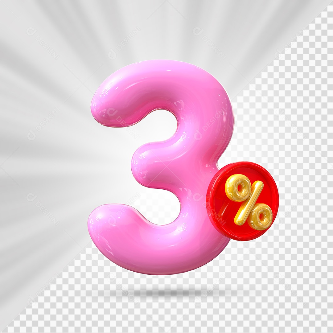 Elemento 3D Número 3% Rosa Para Composição PSD