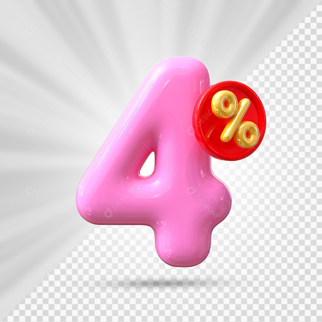 Elemento 3D Número 4% Rosa Para Composição PSD