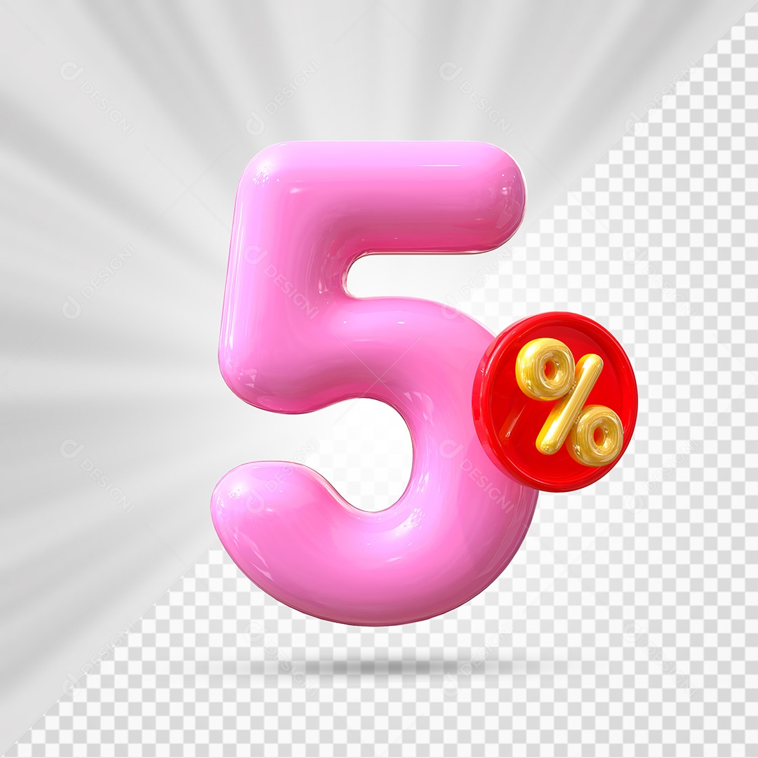 Elemento 3D Número 5% Rosa Para Composição PSD
