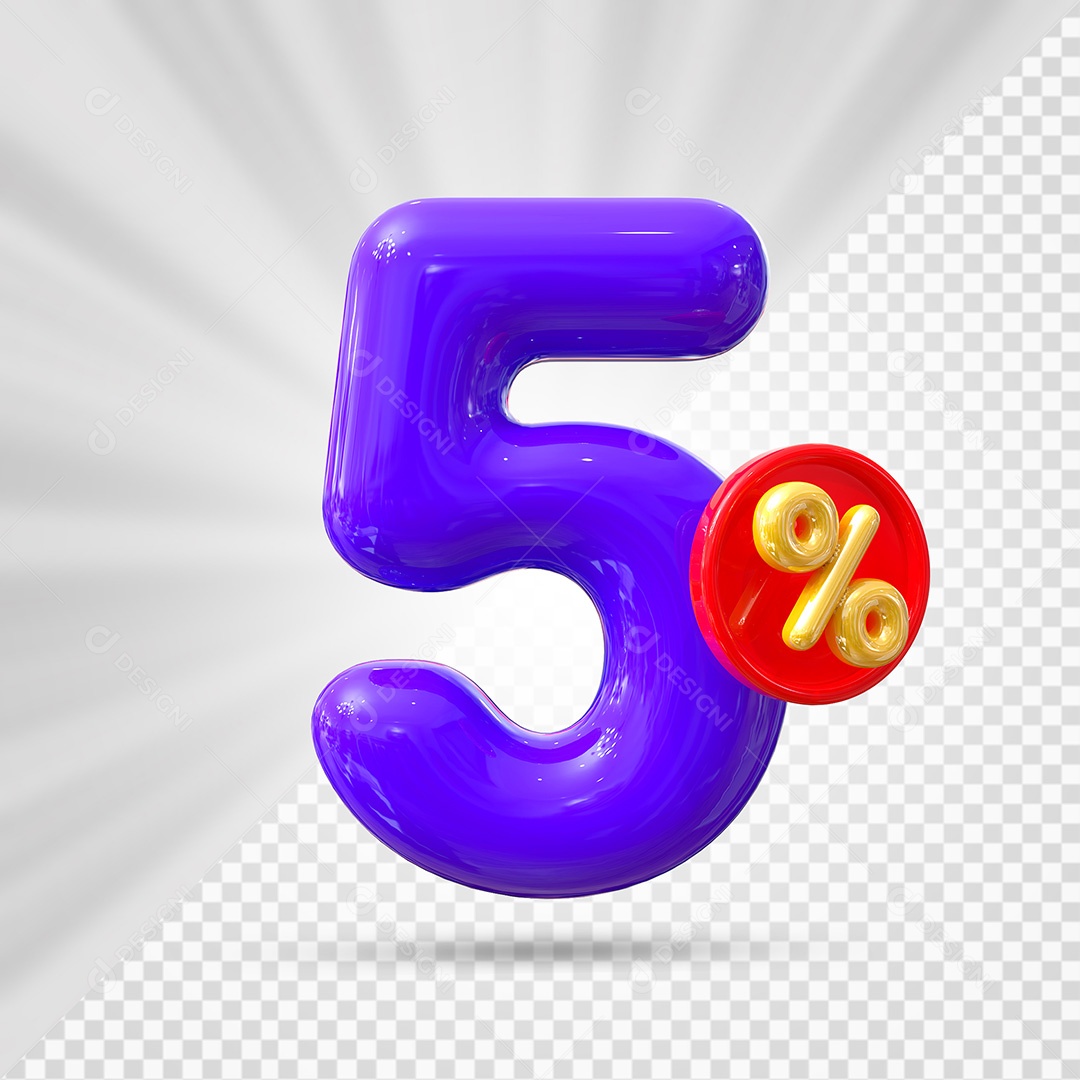 Elemento 3D Número 5% Roxo Para Composição PSD