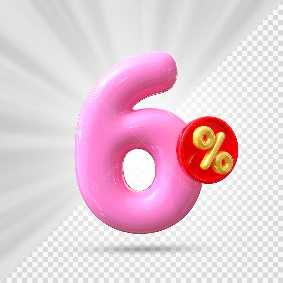 Elemento 3D Número 6% Rosa Para Composição PSD