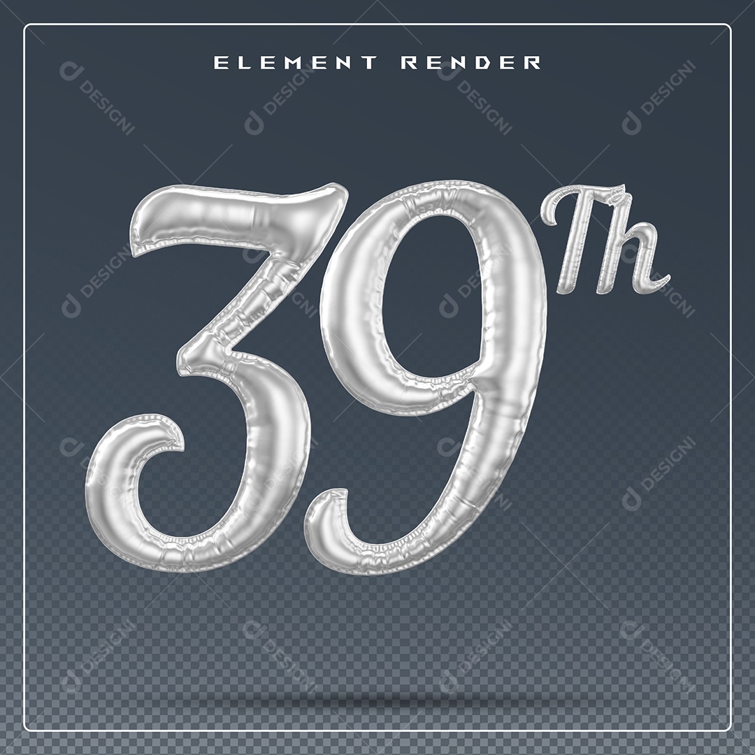 Elemento 3D Número 39 Th Cinza para Composição PSD