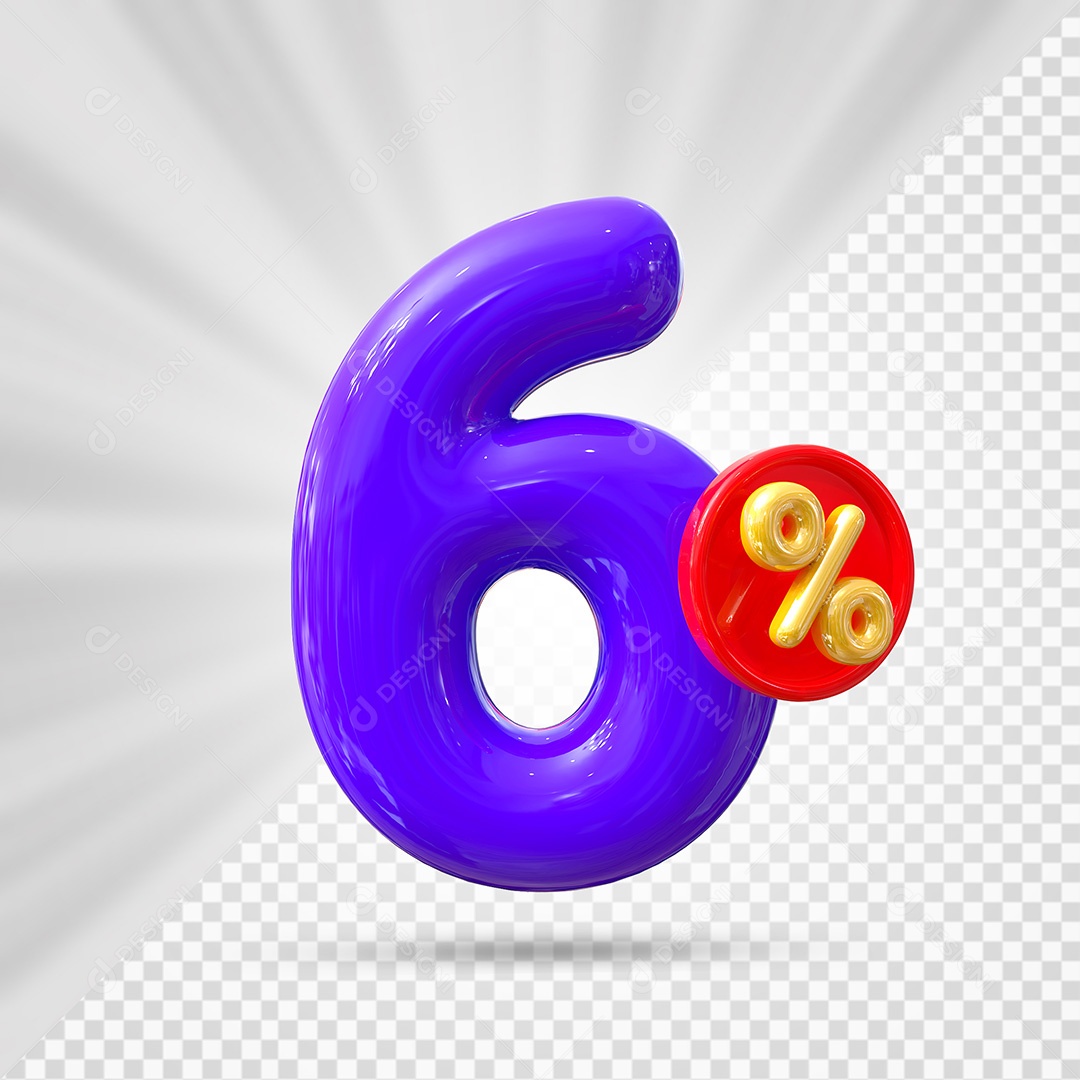 Elemento 3D Número 6% Roxo Para Composição PSD