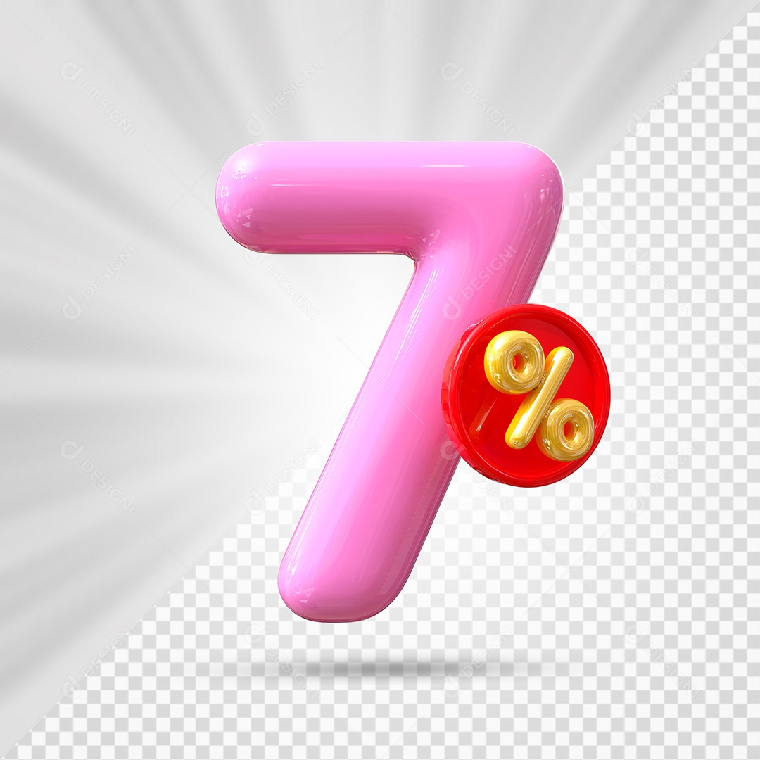 Elemento 3D Número 7% Rosa Para Composição PSD
