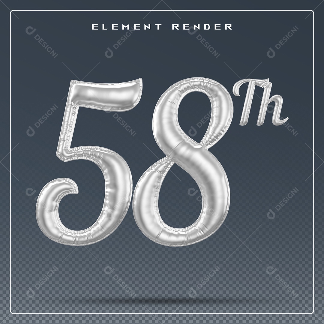 Elemento 3D Número 58 Th Cinza para Composição PSD