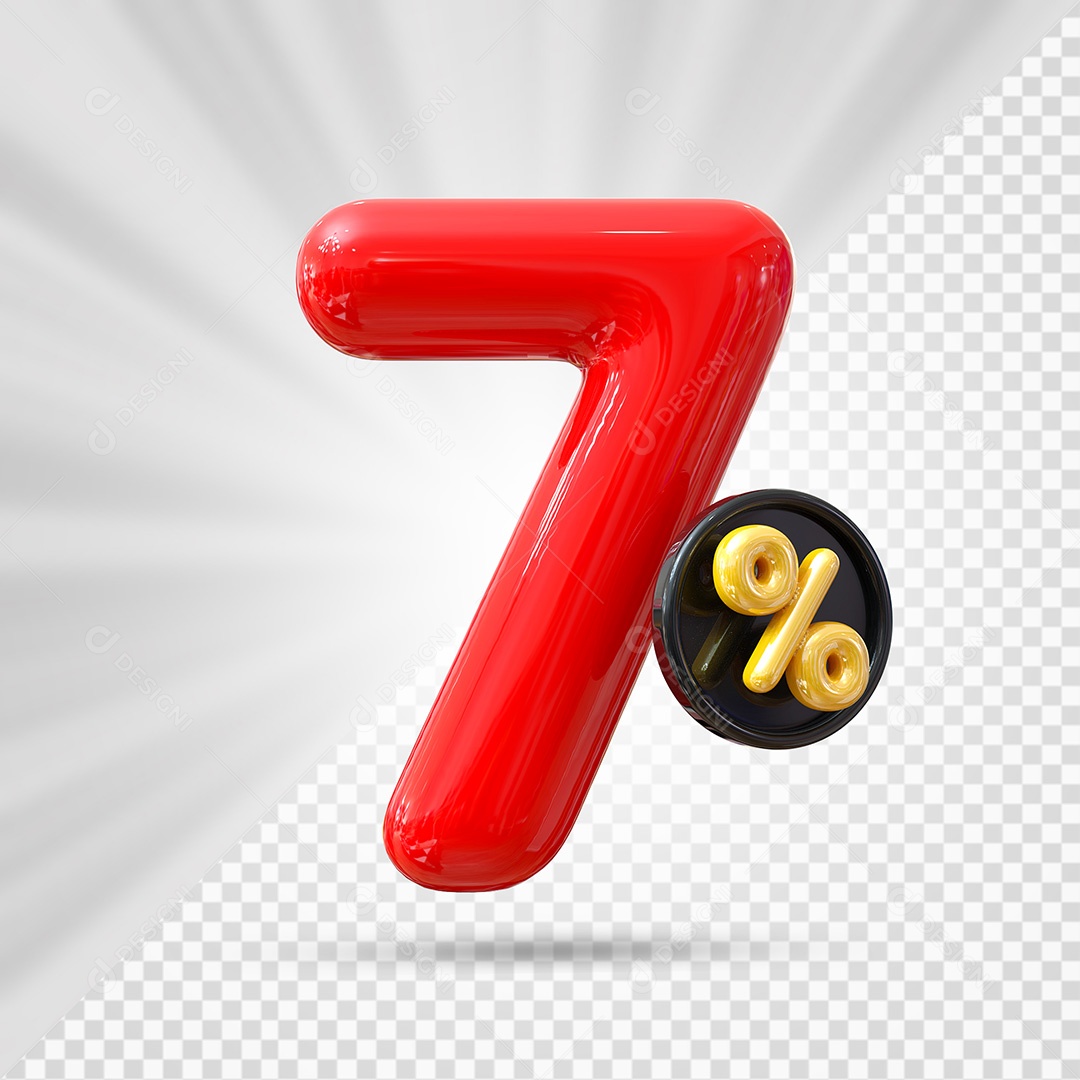Elemento 3D Número 7% Vermelho Para Composição PSD
