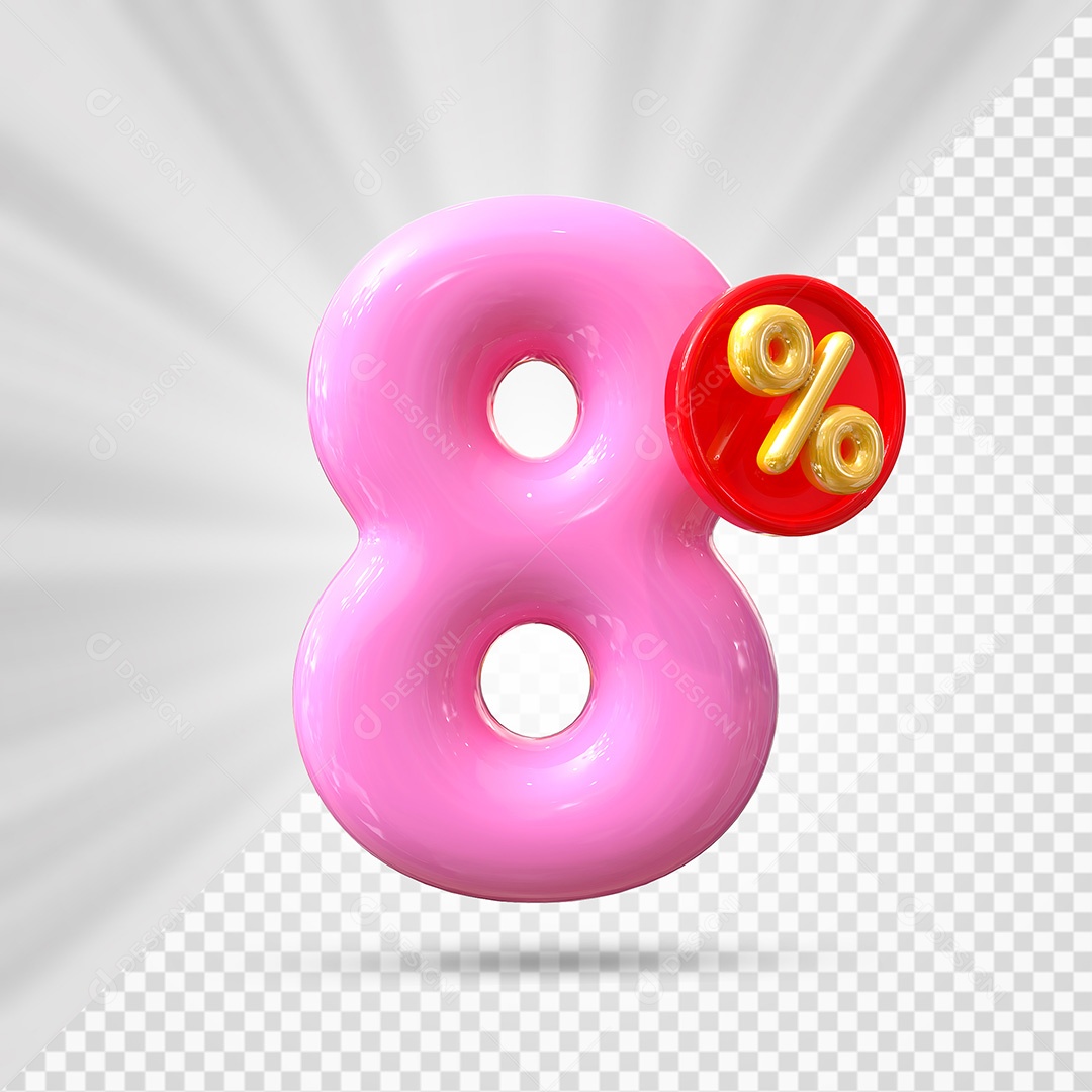 Elemento 3D Número 8% Rosa Para Composição PSD