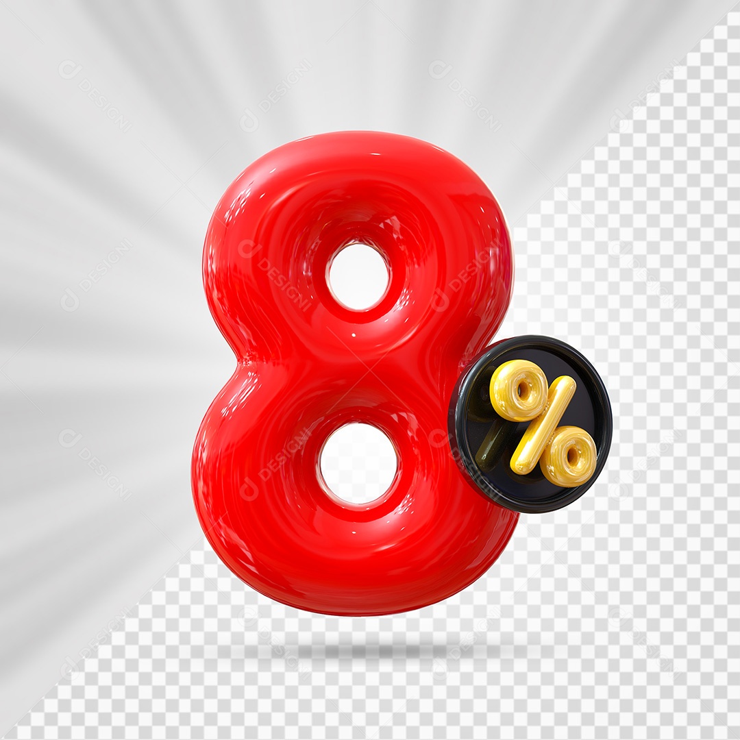 Elemento 3D Número 8% Vermelho Para Composição PSD