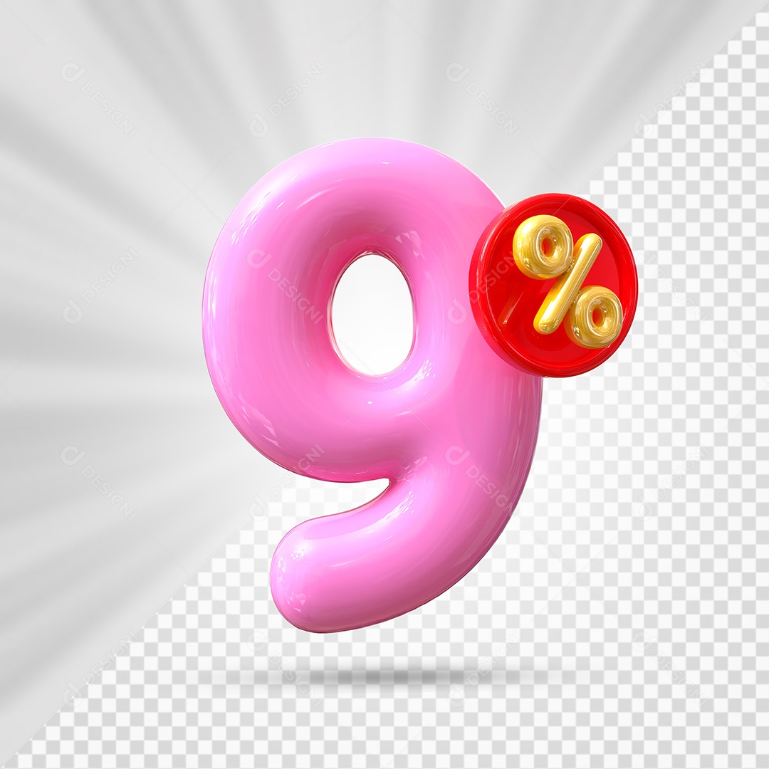 Elemento 3D Número 9% Rosa Para Composição PSD