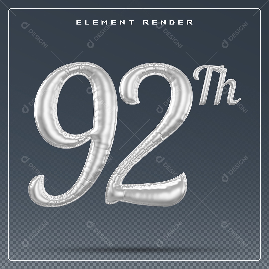 Elemento 3D Número 92 Th Cinza para Composição PSD