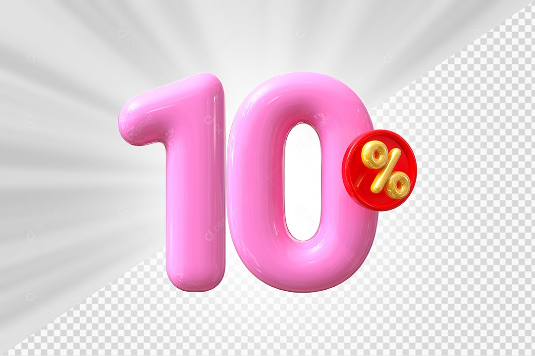 Elemento 3D Número 10% Rosa Para Composição PSD