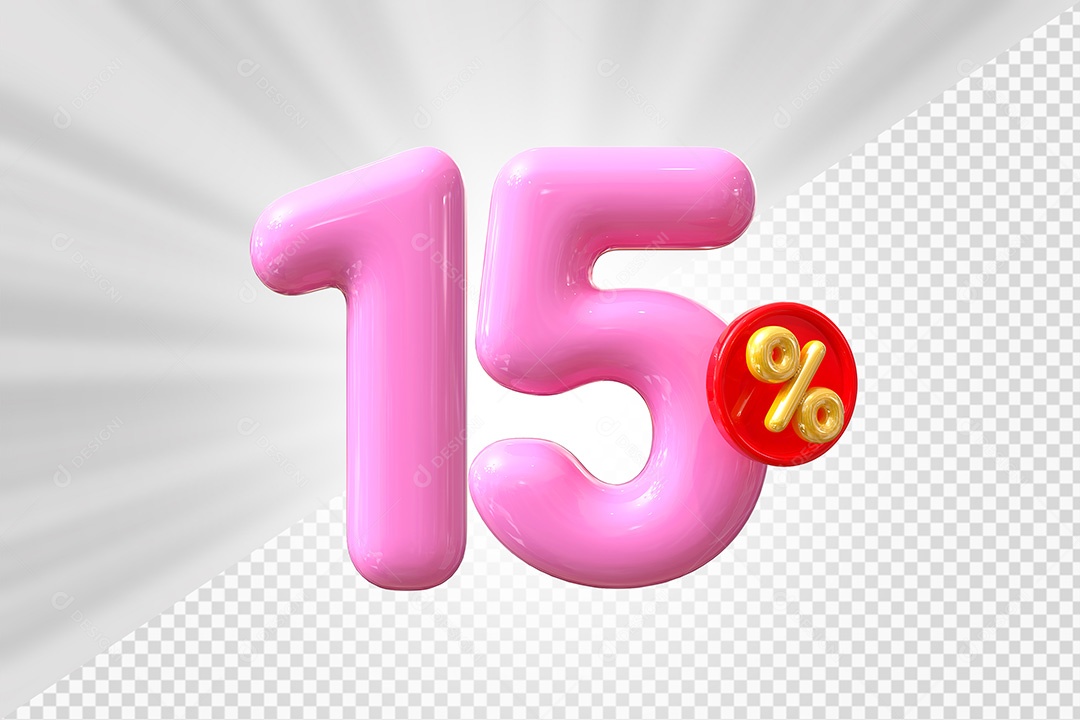 Elemento 3D Número 15% Rosa Para Composição PSD