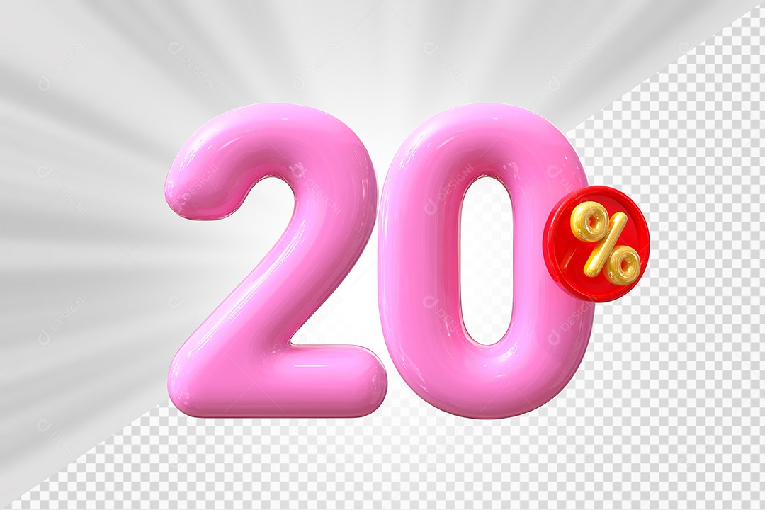 Elemento 3D Número 20% Rosa Para Composição PSD