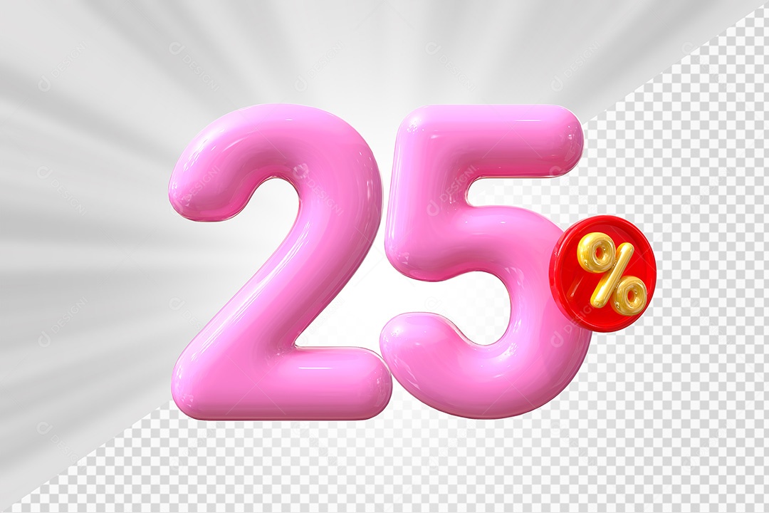 Elemento 3D Número 25% Rosa Para Composição PSD