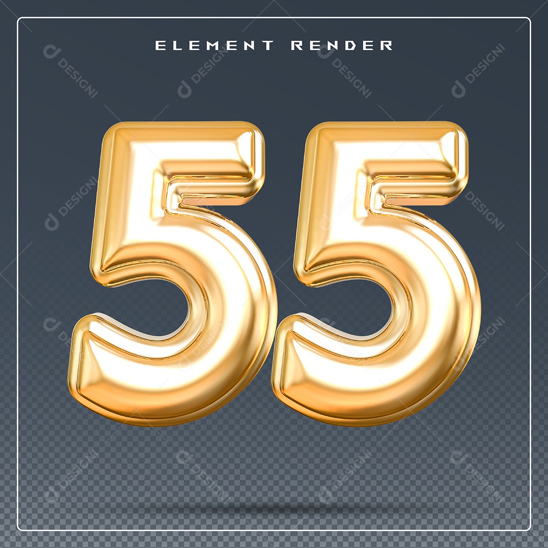 Elemento 3D Número 55 Dourado para Composição PSD
