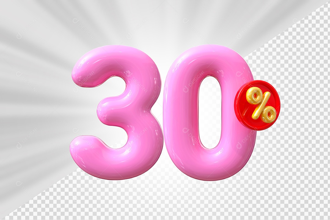 Elemento 3D Número 30% Rosa Para Composição PSD
