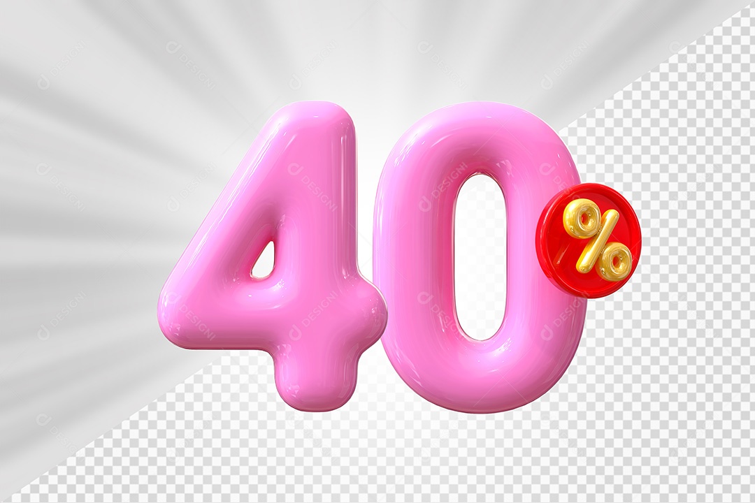 Elemento 3D Número 40% Rosa Para Composição PSD